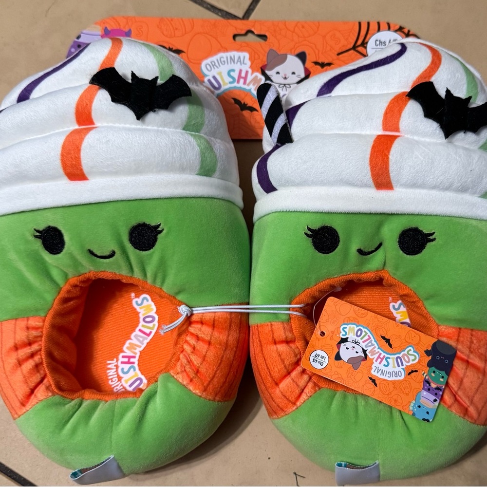 Squishmallows Green and Orange Halloween Slippers